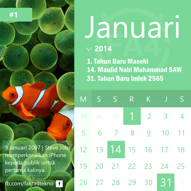 Download Kalender 2018 dari Fakta4 Tekno Plus Hari Libur Nasional