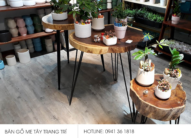 Bàn trang trí và ghế đẩu gỗ Me Tây giá rẻ