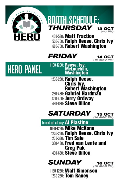 Clip and Save! Hero's New York Comic Con 2011 booth schedule!