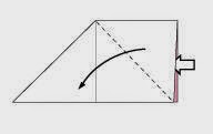 Bước 6: Từ mũi tên ta kéo lớp giấy trên cùng ra hướng theo chiều từ  phải sang trái (làm giống bước 3 + 4).