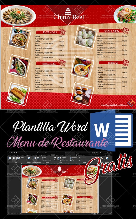 Plantilla editable en Word de menú para restaurante de comida china |  Utilidades Webblog