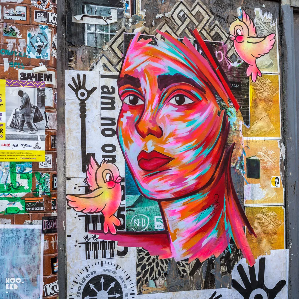French Street Artists Manyoly and Neon Savage's Shoreditch Street Artwork in London, UK. Photo ©Hookedblog / Mark Rigney