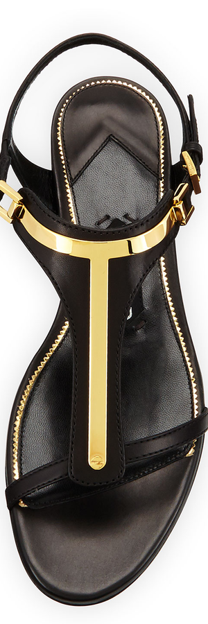 TOM FORD Leather T-Bar Flat Sandal, Black