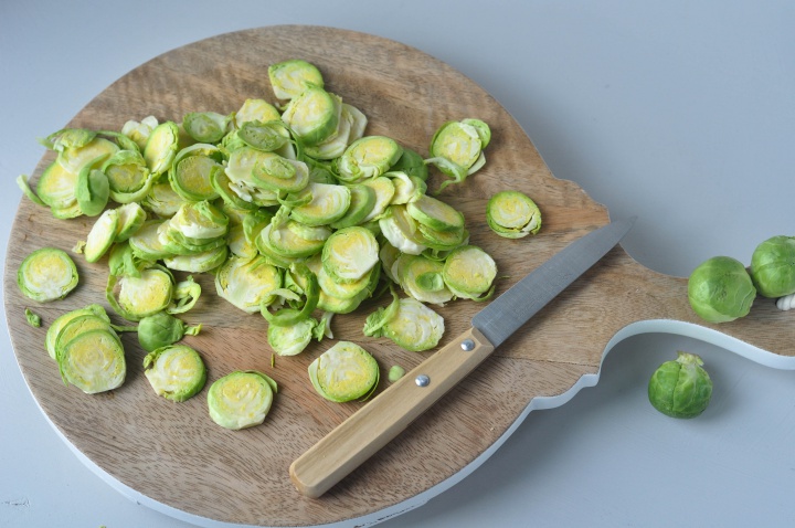 Pasta with roasted Brussel Sprouts - how to shave the Brussels