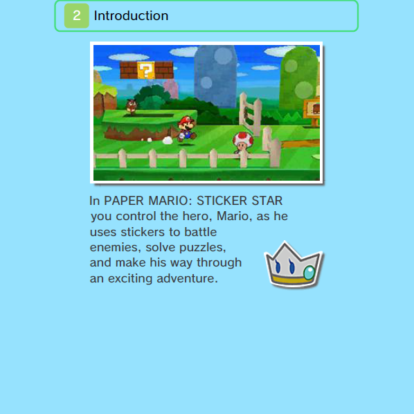 Paper Mario Sticker Star digital manual Introduction section instructions