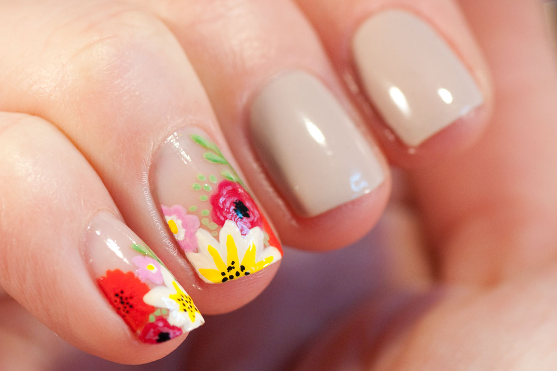 Floral Spring Nails - colourful nail art on neutral background