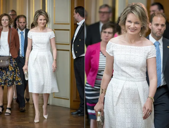 Queen Mathilde of Belgium presented the 2016 “Queen Mathilde Prize" in a ceremony held at the Royal Palace in Brussels. Natan Dress, Jewelery