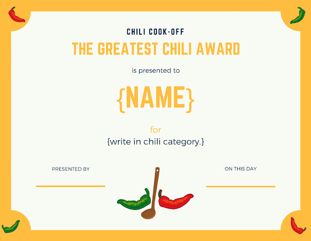 Chili Cook-off free, printables - invite, scorecard, award certificate, and crock pot tags #food #chili #chilicookoff  #spicy #ccokoff #partyideas #ideas #party