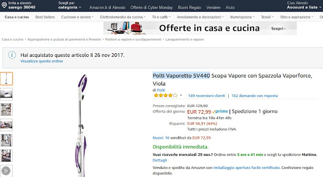 Offerta Cyber Monday: Vaporetto Polti SV440 scontato del 44%