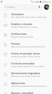 screenshot of Samsung phone settings menu in Spanish