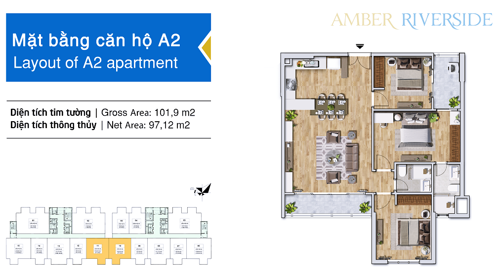 Thiết kế căn hộ A2 dự án Amber Riverside Minh Khai