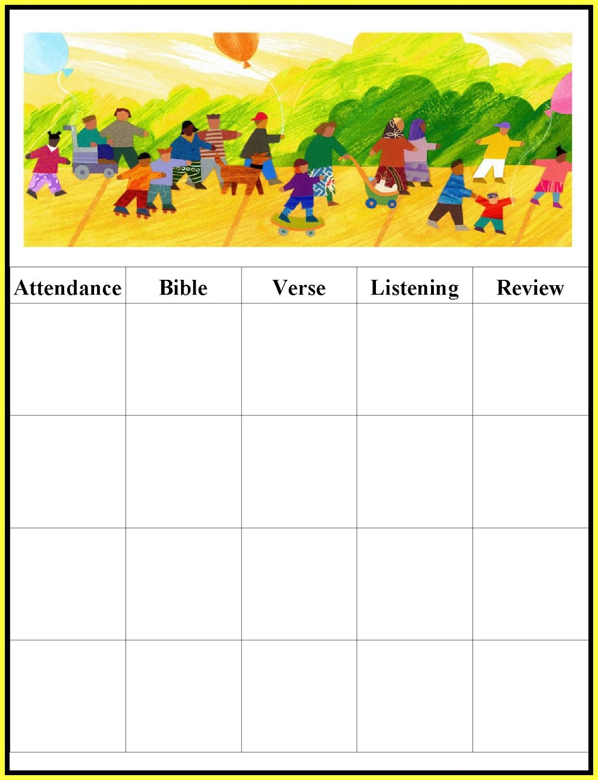 Free Printable Sunday School Attendance Sheet Pdf