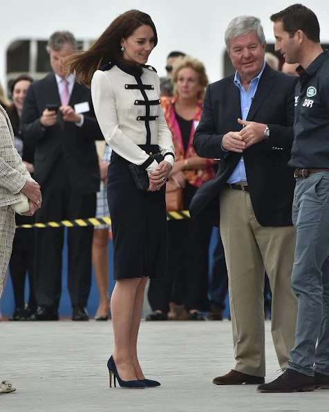 Kate Middleton visited the headquarters of 1851 Trust in Portsmouth. Kate Middleton wore Alexander McQueen dress, Kiki earrings, Rupert Sanderson pumps, shoes