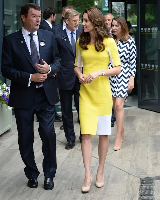 Catherine, the Duchess of Cambridge arrives for the women's semi finals during the Wimbledon Championships at the All England Lawn Tennis Club