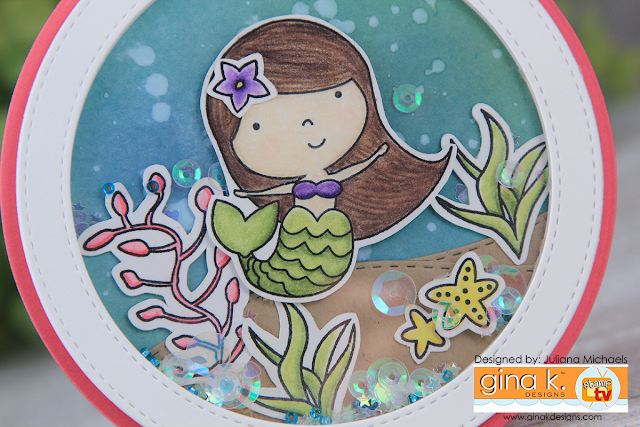 Mermaid For You Shaker Card by Juliana Michaels featuring Gina K Designs Stamp Set Vicky Mermaid by Beth Silaika