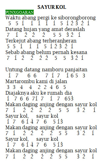Not Angka Lagu PUNXGOARAN - Sayur Kol | Dunia Lirik Not Lagu
