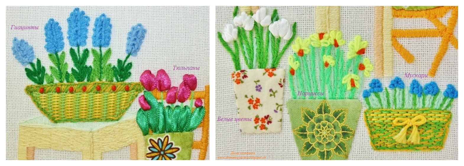 Дома хозяюшка: Вышивка "Весенние цветы" + МК плетение корзинки