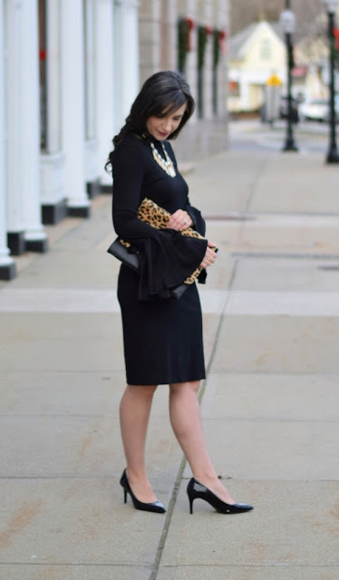 Black Pencil Skirt with Bell Sleeves for Formal Winter outfit