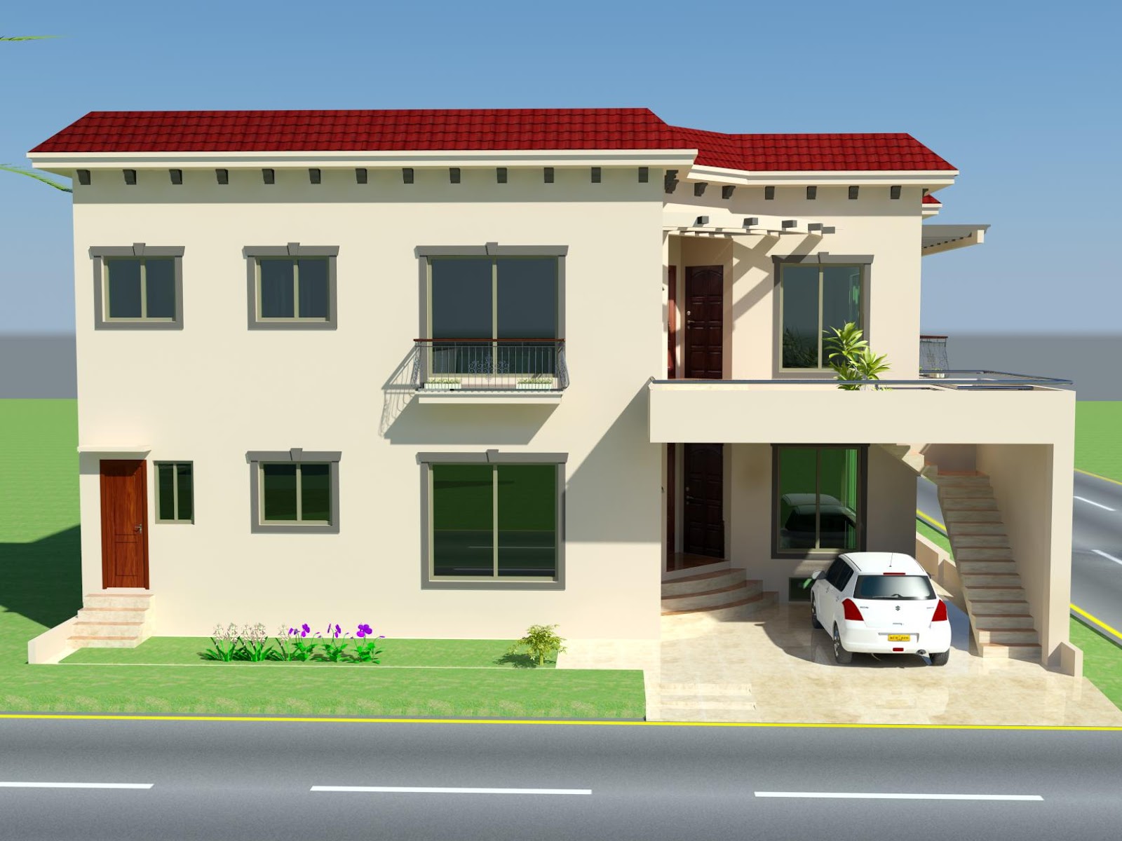 3D Front Elevation com 10  Marla  Plan  House  Design  in 