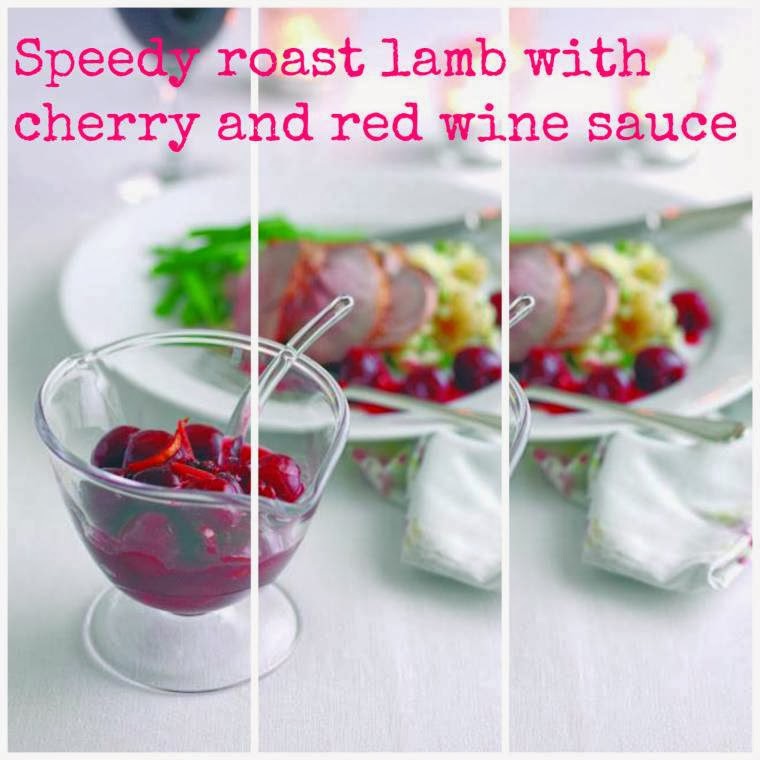 Speedy roast lamb with cherry and red wine sauce