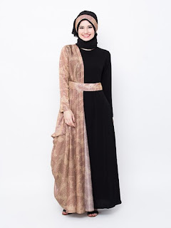 Gambar Long Dress Batik Kombinasi Brokat