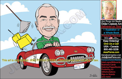 Retirement Caricature Man Driving Corvette