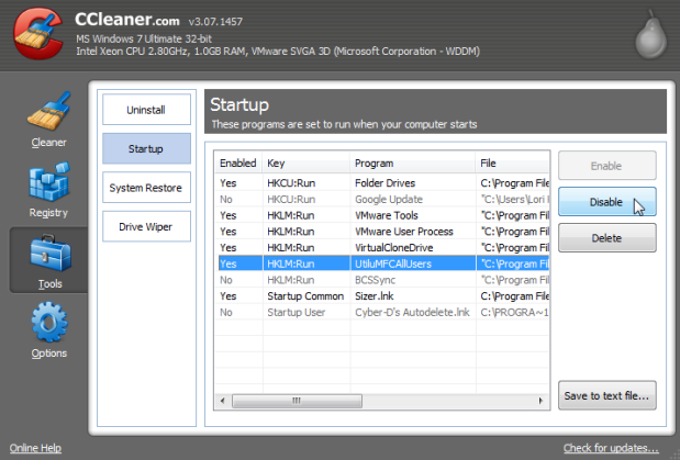 mematikan program yang berjalan dengan ccleaner
