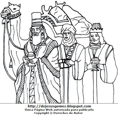 Tres Reyes Magos con su camello Dibujo de los Tres Reyes Magos para colorear, pintar e imprimir. Imagen de los Tres Reyes Magos de Jesus Gómez