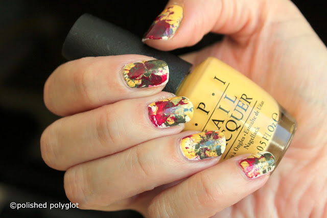 Red, yellow & green Splatter Nail design with OPI Washington collection