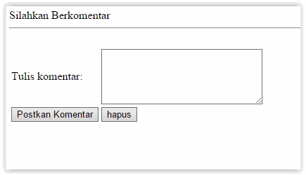 Hasil kode pembuatan form kkomentar dengan HTML