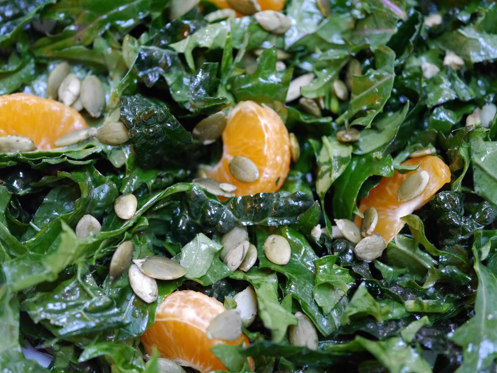 Foods For Long Life Raw Kale Salad With Satsuma Oranges And Pumpkin Seeds