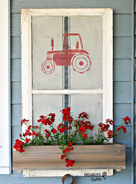 Farmhouse Style Rustic Window Screen Window Box Planter #stencil #oldsignstencils #grainsackstripe #tractor