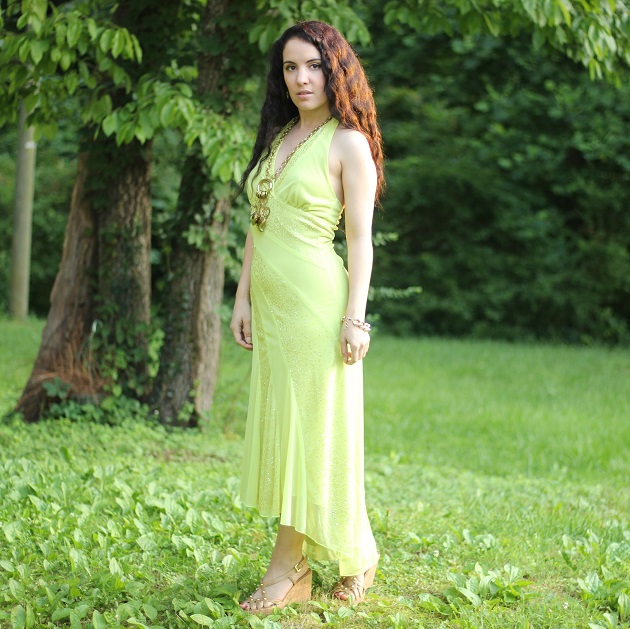 Libertad Green Light Green Beaded Dress