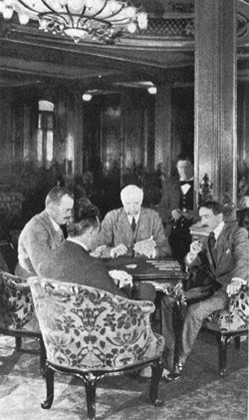 Playing cards in the 1st Class lounge