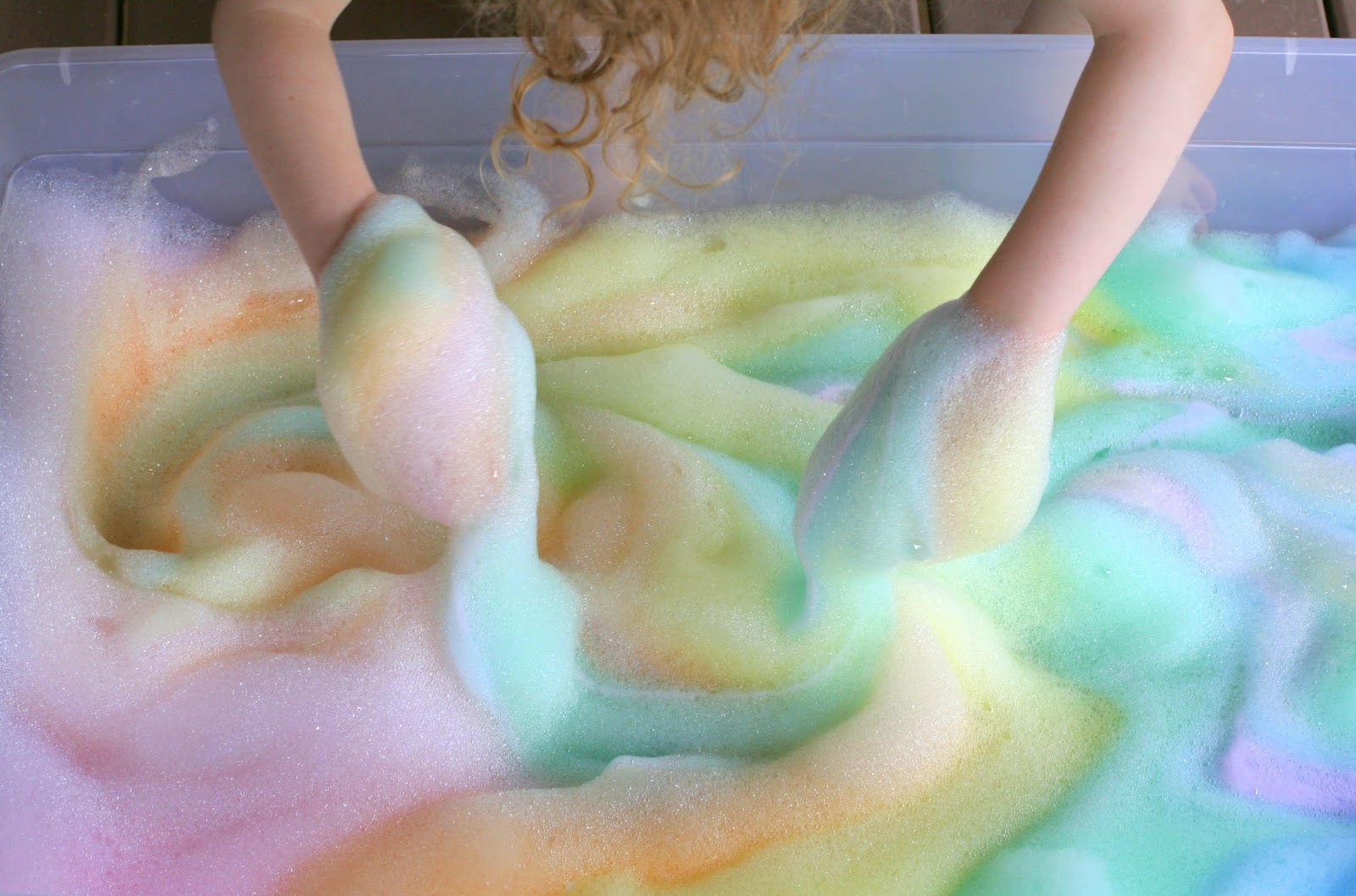 Rainbow Soap Foam Bubbles Sensory Play