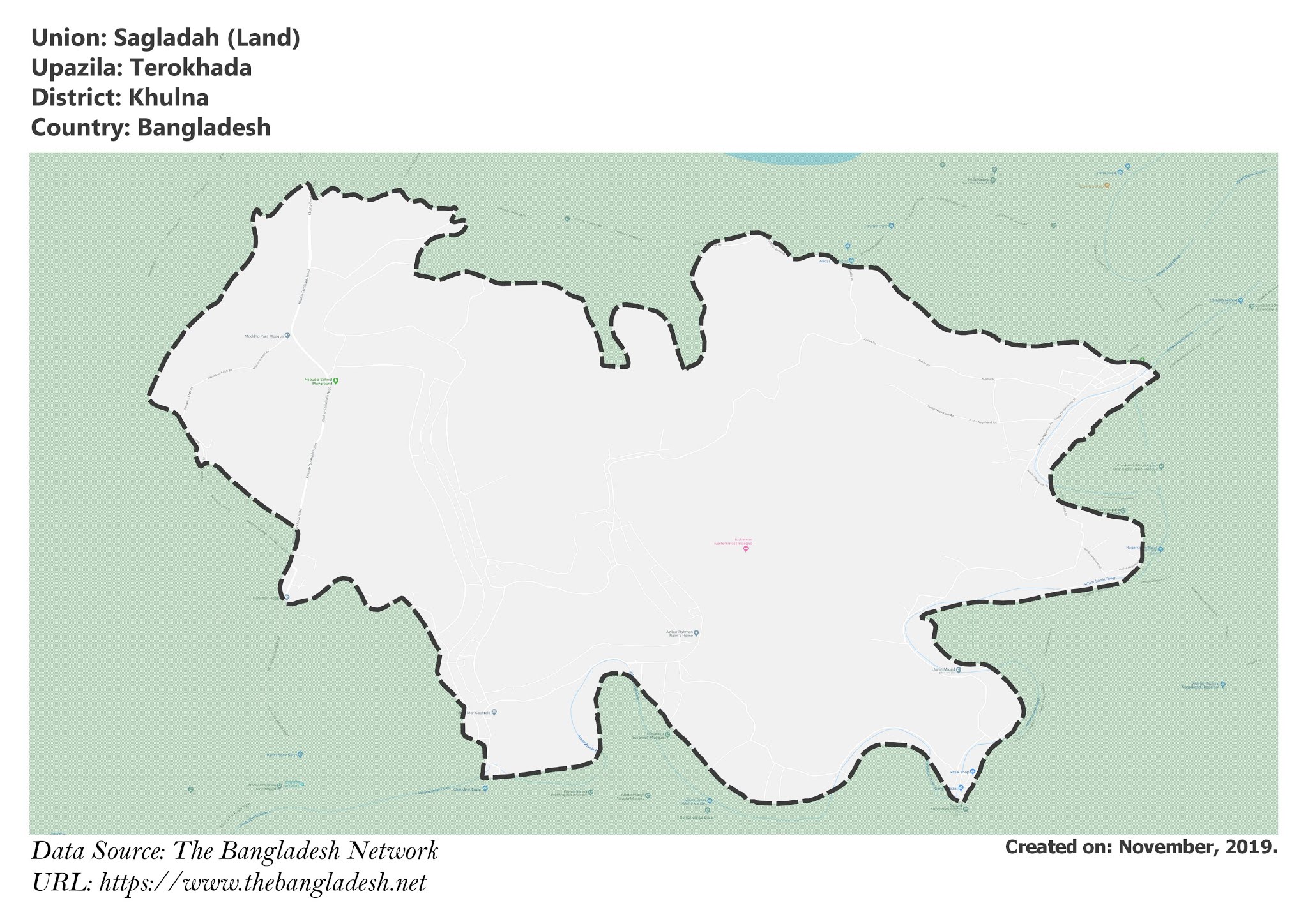 Map of Sagladah of Terokhada Upazila Map of Sagladah of Khulna, Bangladesh.