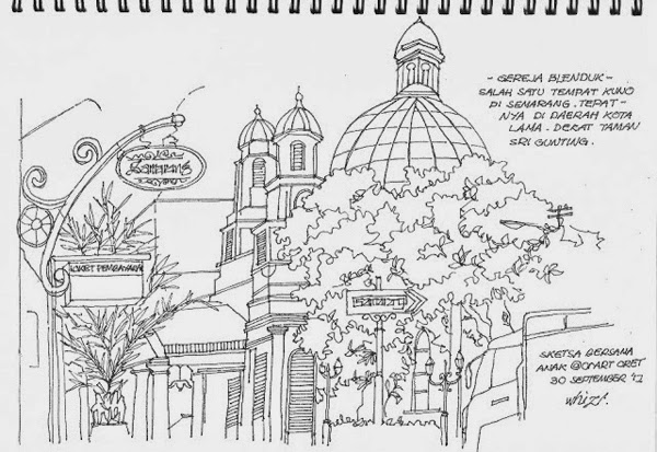 Sketsa Gereja blenduk Semarang, Kota Lama, Wisata Semarang