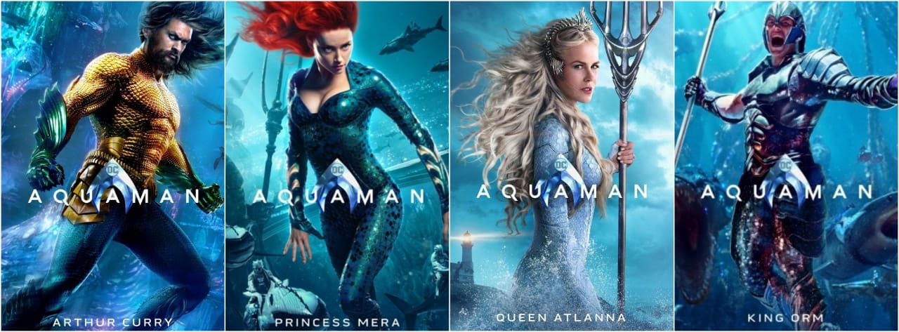 FILME AQUAMAN Arthur Curry, Princess Mera, Queen Atlanna, King Orm