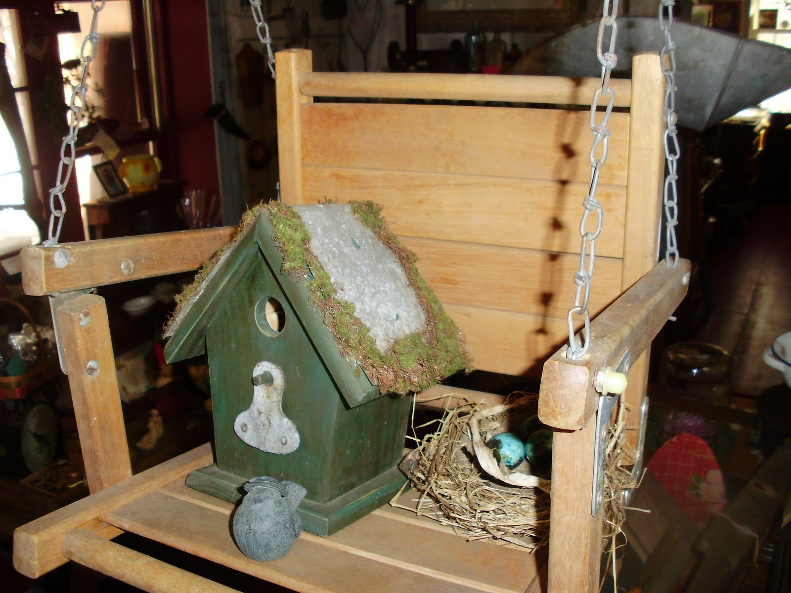Log Cabin Antiques & Gifts vintage wooden baby swing