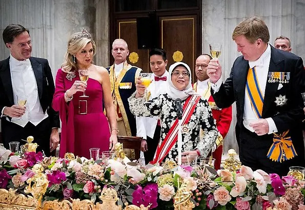 Queen Maxima wore Claes Iversen Dress. Queen Maxima diamond tiara Ruby Peacock. Princess Beatrice tiara