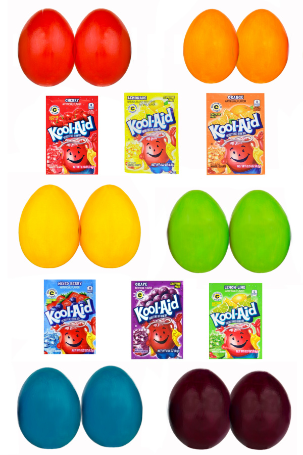 Get the most vibrant Easter eggs this year by skipping the egg dye and using Kool-aid instead!  The most colorful eggs are Kool-aid dyed Easter eggs! #koolaid #koolaideastereggdying #koolaideggcoloring #koolaideastereggs #koolaideggdye #eggdye #eggdying #eastereggactivitiesforkids #eastereggdyeideas