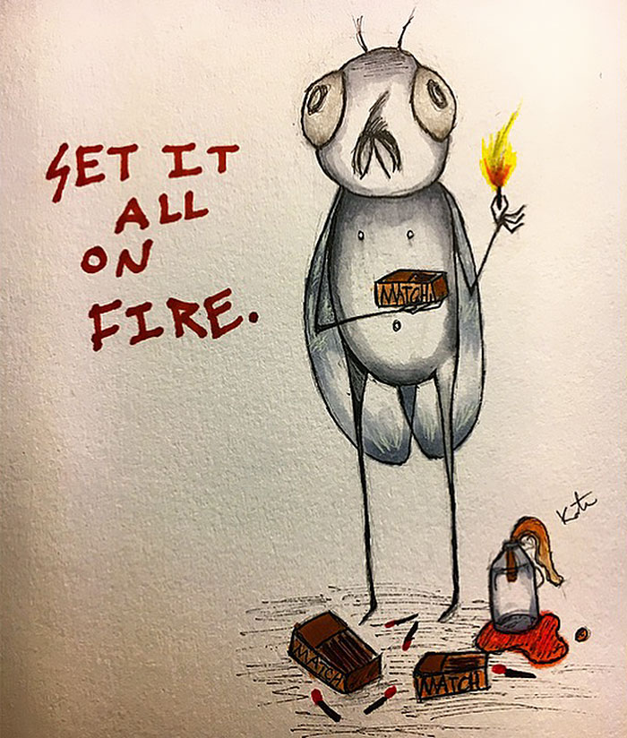 I have a lot of intense emotions, and hear voices telling me to light things on fire - I Was Diagnosed With Schizophrenia At The Age Of 17, So I Started Drawing My Hallucinations To Cope With It I have a lot of intense emotions, and hear voices telling me to light things on fire - I Was Diagnosed With Schizophrenia At The Age Of 17, So I Started Drawing My Hallucinations To Cope With It