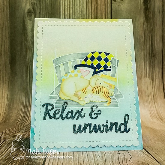 Relax Cat and Dog Card by Naki Rager | Porch Swing Friends Stamp Set and Frames & Flags Die Set by Newton's Nook Designs #newtonsnook