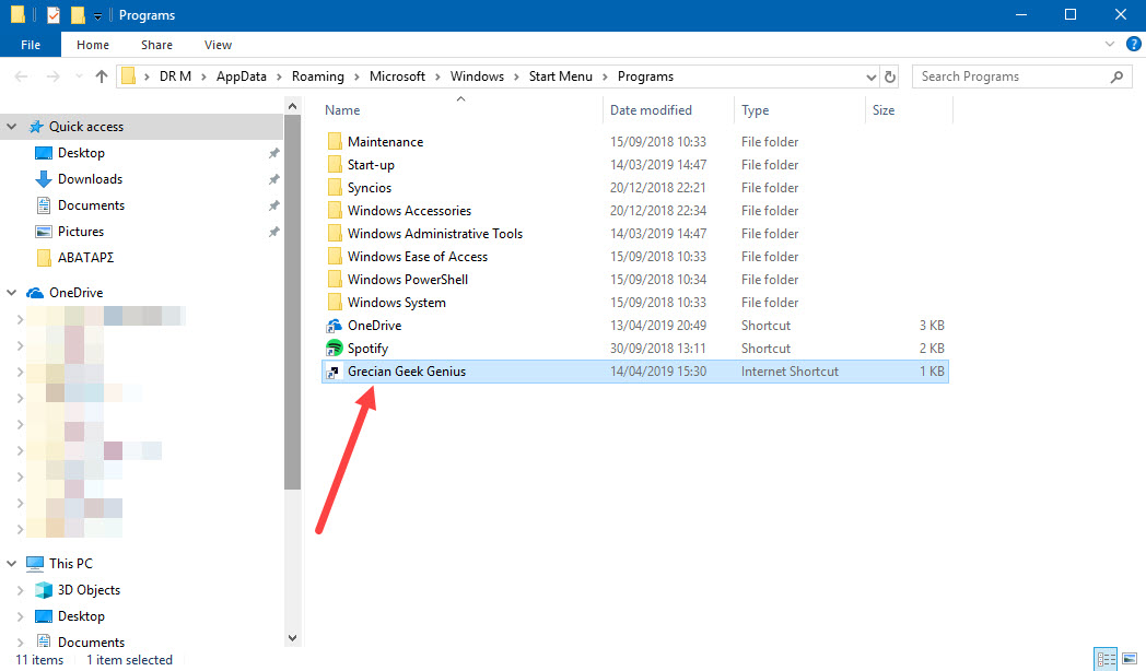 Grecian Geek Genius Καρφίτσωμα συνδέσμου στο Start Menu (Windows 10)