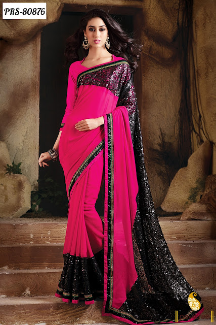 Amazing Magenta Pink Color Latest Party Waer Saree with Lace Border Online at Low Price Cost