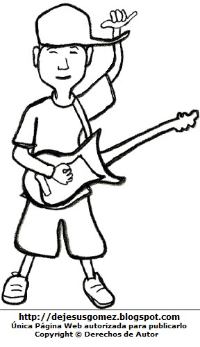 Hombre joven Hombre Joven tocando la guitarra para colorear, pintar e imprimir. Dibujo de joven hecho por Jesus Gómez