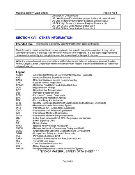 Material Safety Data Sheet (MSDS) Karbon Aktif Calgon FiltraSorb 400