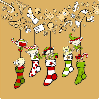 Postal navideña con adornos colgados en ilustración de Navidad