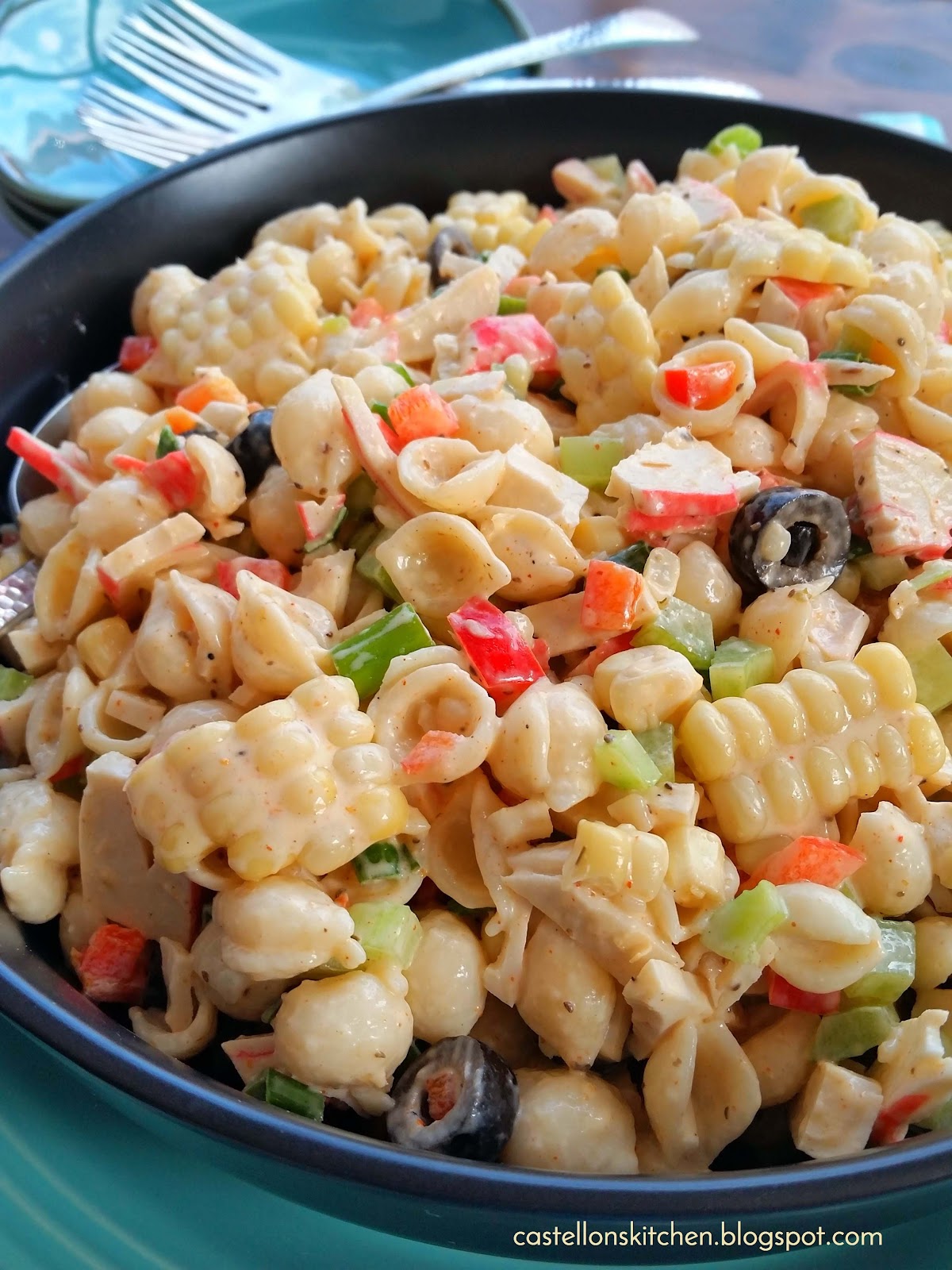 Castellon's Kitchen Easy Crab and Corn Pasta Salad