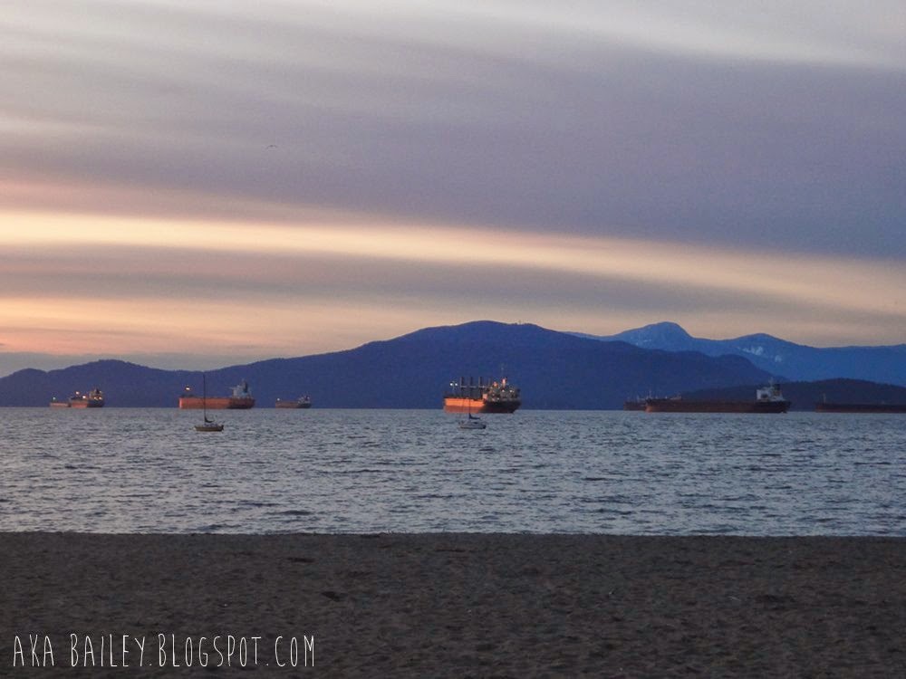 Sunset in English Bay in Vancouver, ships